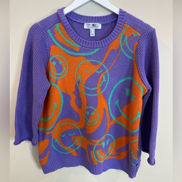 LOGO by Lori Goldstein Sweaters - Logo By Lori Goldstein Smiley World Sweater Purple Medium